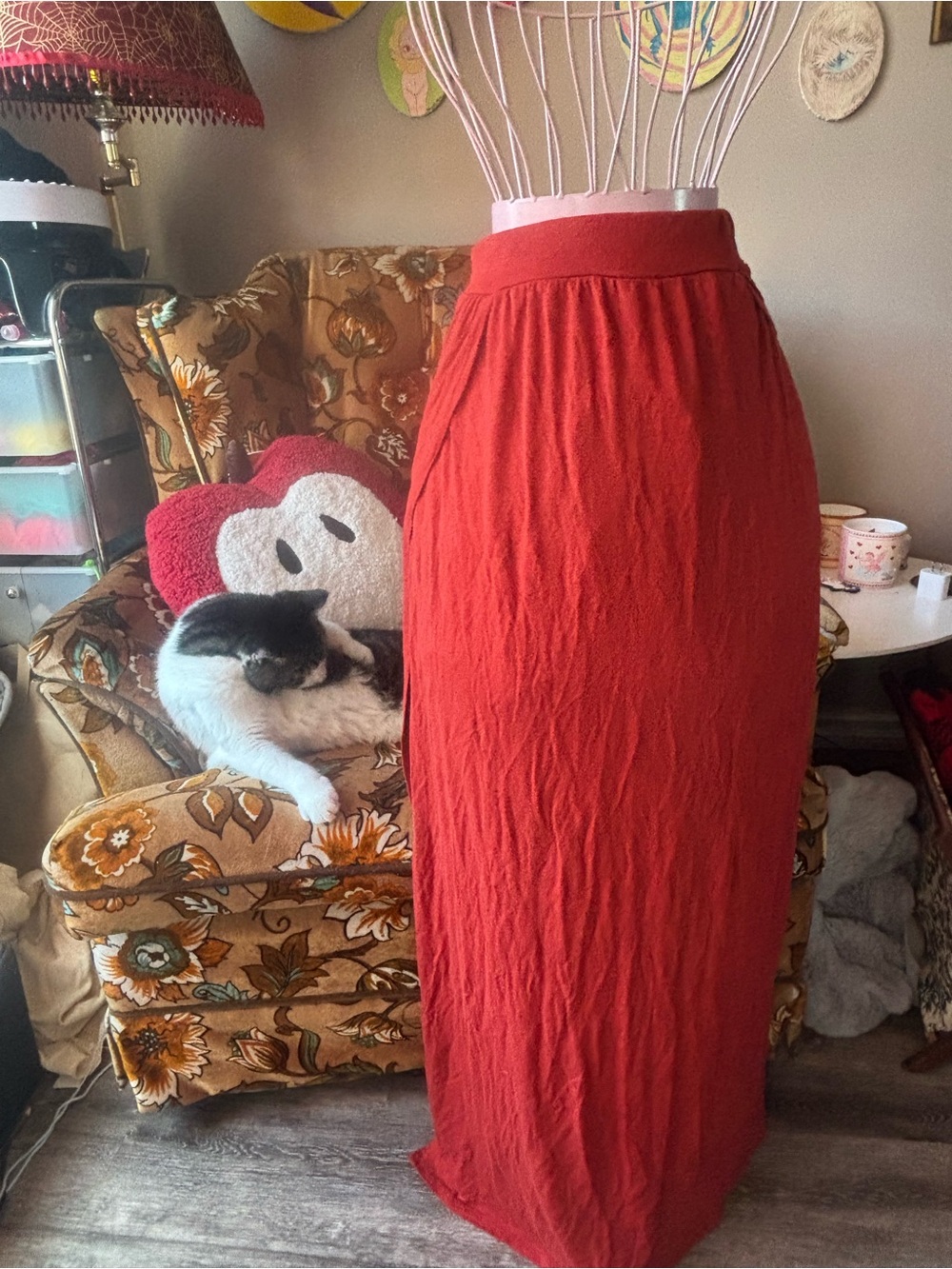 Maxi Skirt in Red extreme double high slit